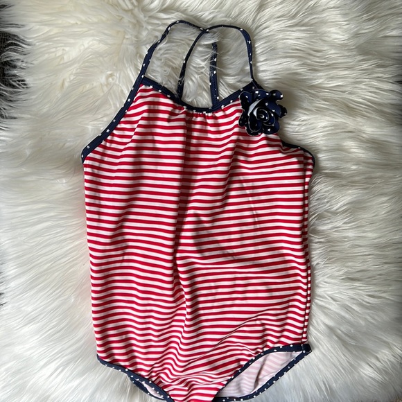 Oshkosh Red White & Blue Stripped One Piece Swimsuit Size Girl 8 - Picture 1 of 3